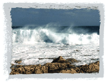 Photo of waves crashing on a rocky shore